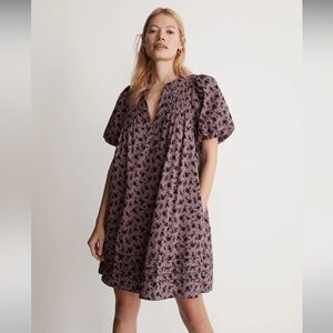 NWT Madewell Tillie Puff-Sleeve Mini Dress in Shadow Blooms - Medium - Purple